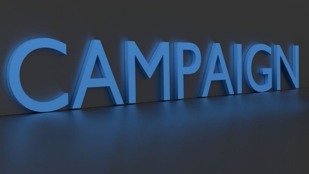 Campaign blue text